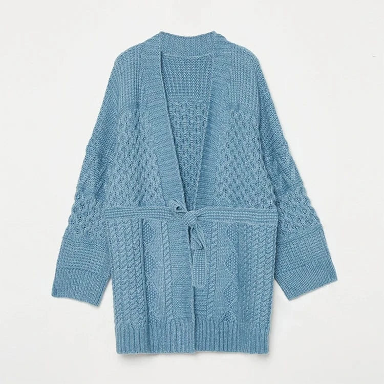 customized / denim Hot sale white belt cashmere oversized cardigan stripe long sweater set women knit