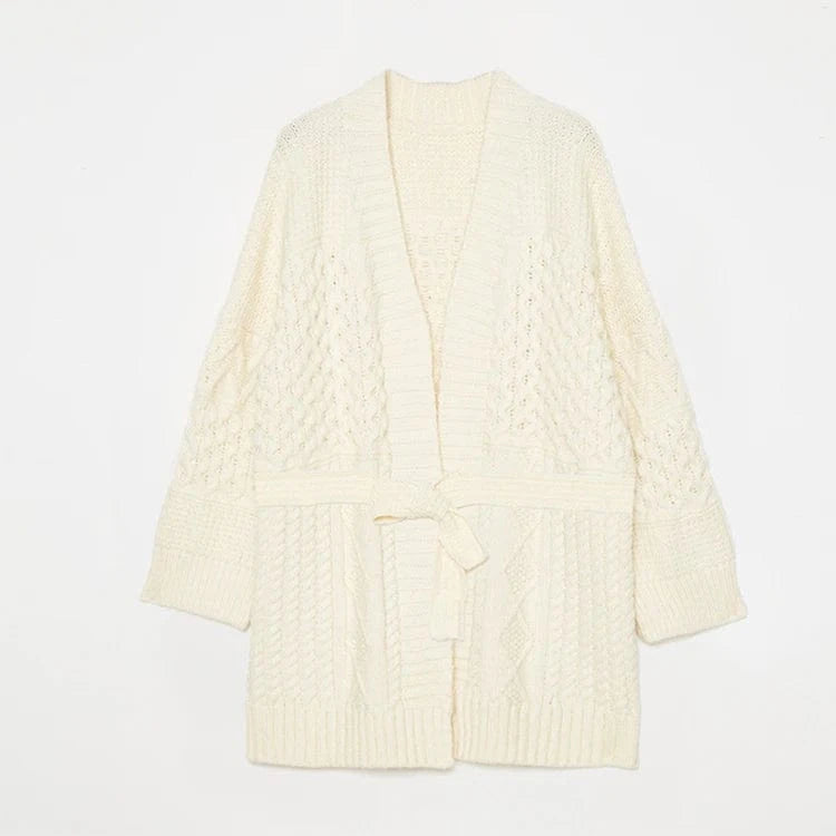 customized / White Hot sale white belt cashmere oversized cardigan stripe long sweater set women knit