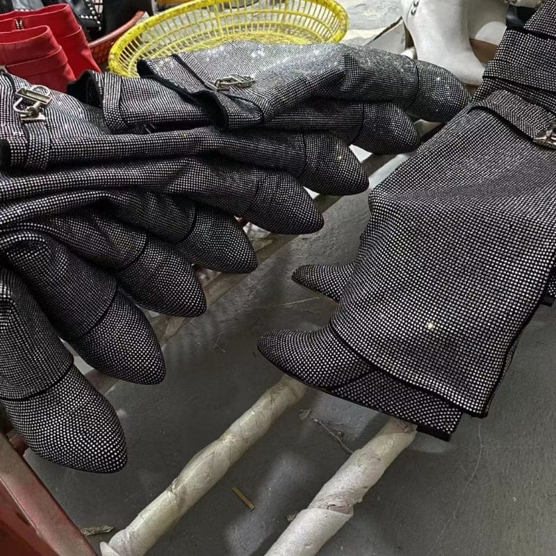 Cut Pants Botas Alto Height Increasing Lock Decorated Wedge Heel Shoes Women Diamond Rhinestone Boots