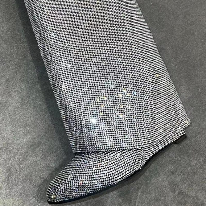 Cut Pants Botas Alto Height Increasing Lock Decorated Wedge Heel Shoes Women Diamond Rhinestone Boots