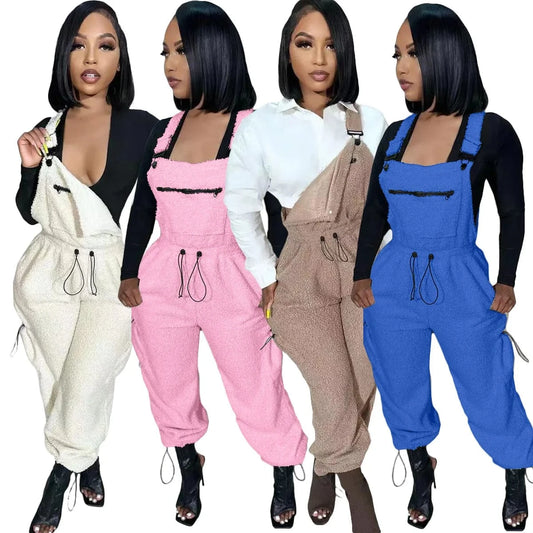 Cute Loose Jumpsuit 2023 Fall Rompers with Pockets Women Clothing Winter Suspender Pants for Ladies