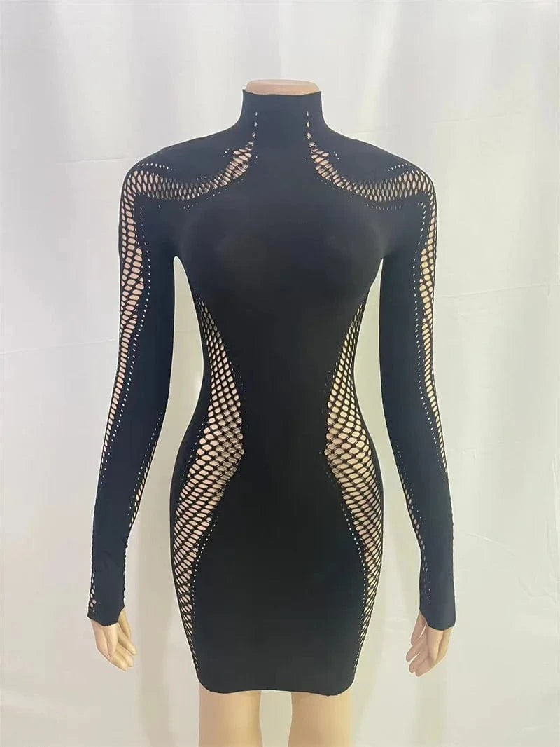 CUTENOVA 23DS122903 Trending 2024 Sexy Long Sleeve Mesh Mini Dress Bodycon Club Dresses Women's Dresses