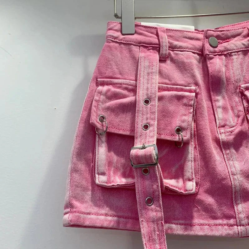 CUTENOVA 24SK011302 Fashion 2024 Candy Color Summer Cute Washed Casual Ladies Denim Cargo Jeans Skirt For Women