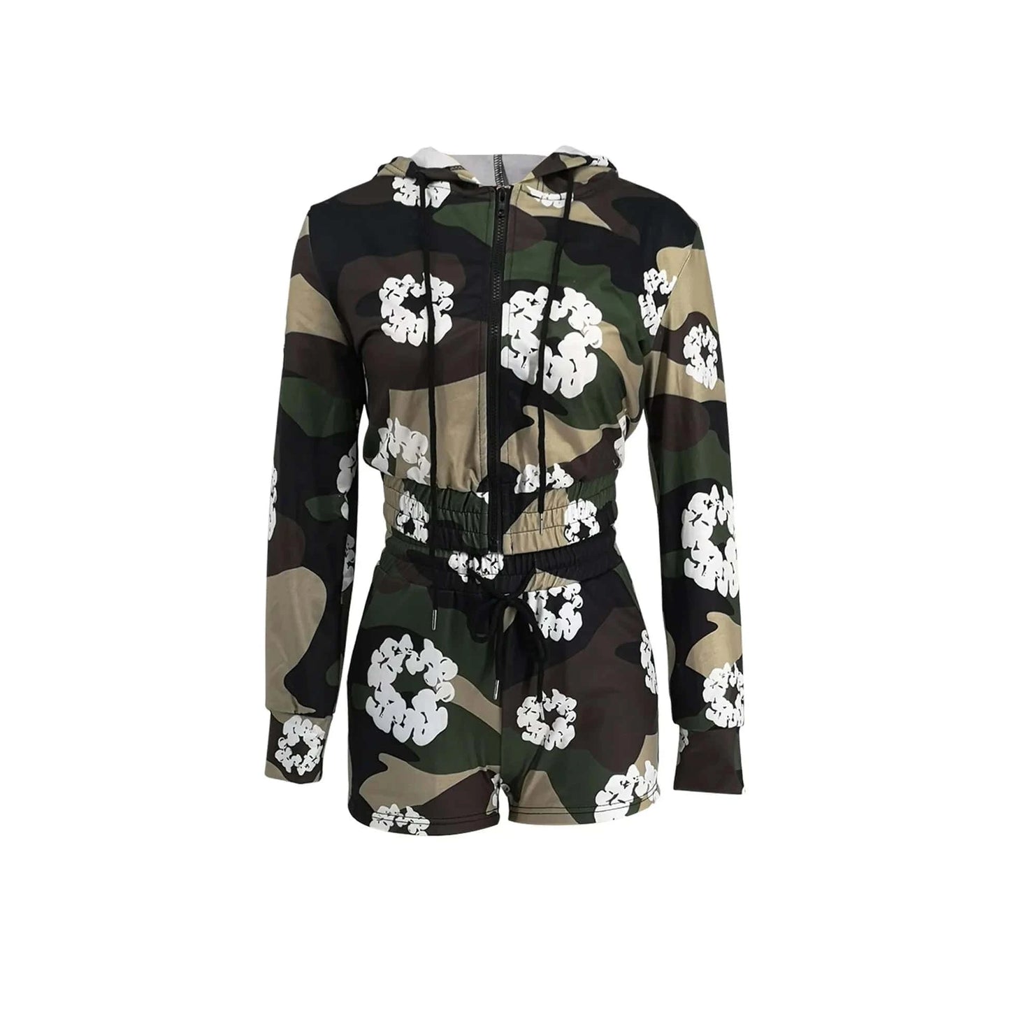 CUTENOVA 24ST011308 New 2024 Casual Printed Loungewear Shorts And Hooded Top Set For Women Two Piece Outfit Women'S Sets