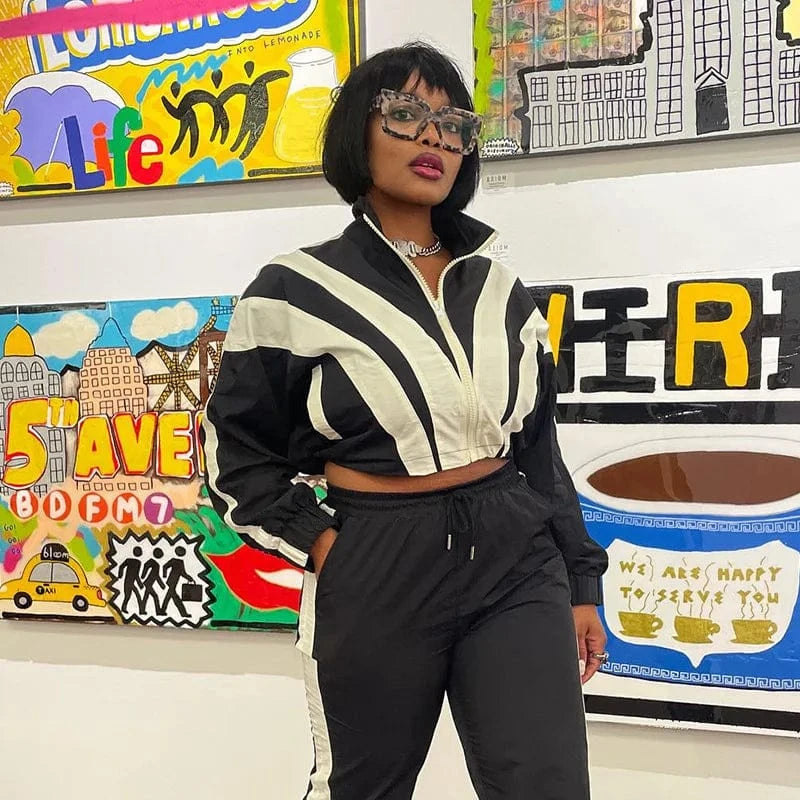 CUTENOVA MY23ST1229 2024 Casual Zipper Jacket And Windproof Pants 2 Piece Pants Set Women's Sets