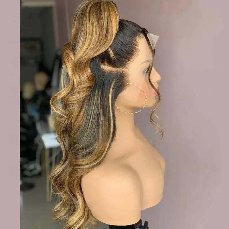 Cuticle Aligned Black Brown Highlight Color Loose Wig