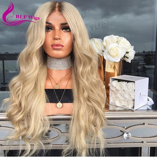 Cuticle Aligned Blonde Human Hair Full Lace Wig with Dark Root Ombre