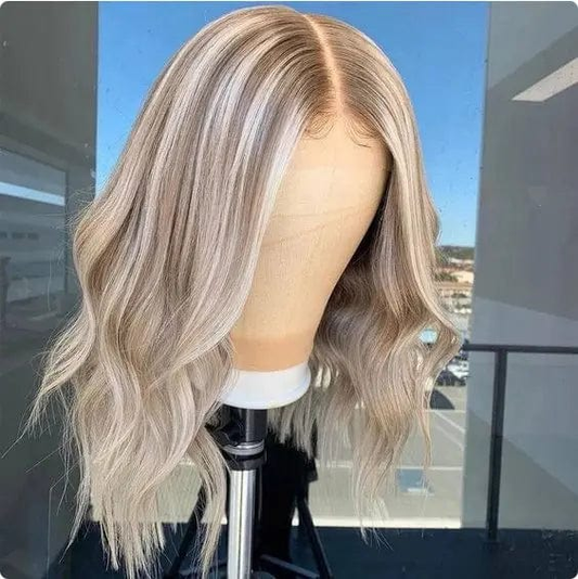 Cuticle Aligned Brown Blonde Highlight Color Water Wave Wig