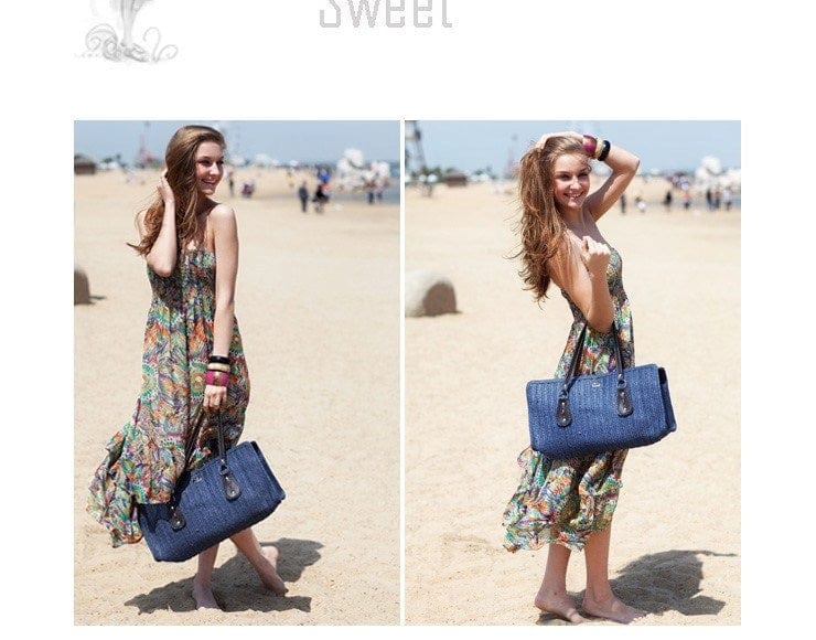 Cylindrical Long Basket  Mexican Straw Bag High Capacity Green Bag