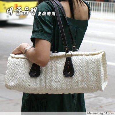 Cylindrical Long Basket  Mexican Straw Bag High Capacity Green Bag