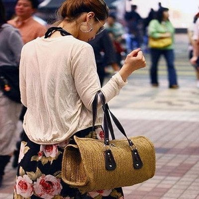 Cylindrical Long Basket  Mexican Straw Bag High Capacity Green Bag