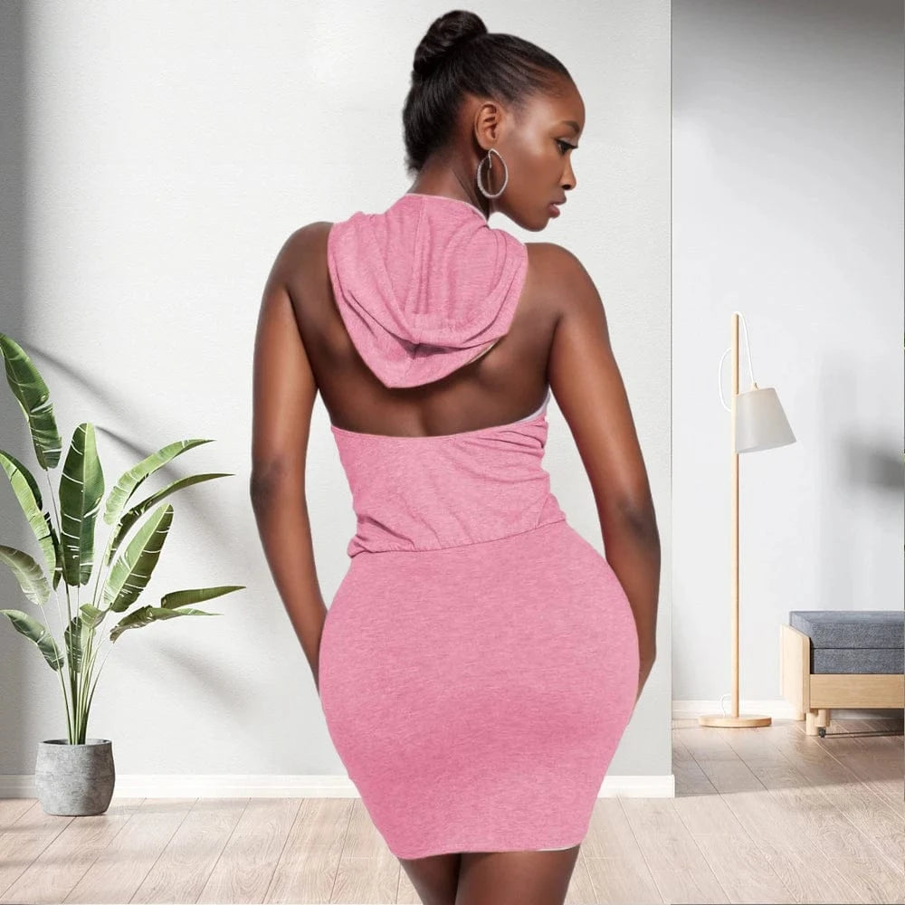 D0402TA59 Direct Sales Going Out Fashion Solid Color Backless Bodycon Hoodie Sexy Dress For Women Sehe Fashion