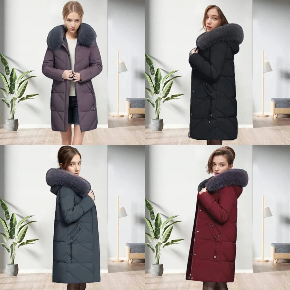 D1201ME39 Down Cotton Thick Jacket Fashion Cotton Solid Color Long Sleeve Zipper Long Jacket Coat Women Coat Sehefashion