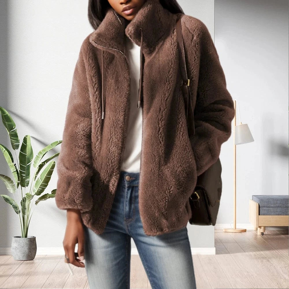 D1201ME53 Autumn Winter Coat Fleece Shaggy Warm Cropped Plus Size Fur Coat Overcoat Zipper Outwear Sehefashion