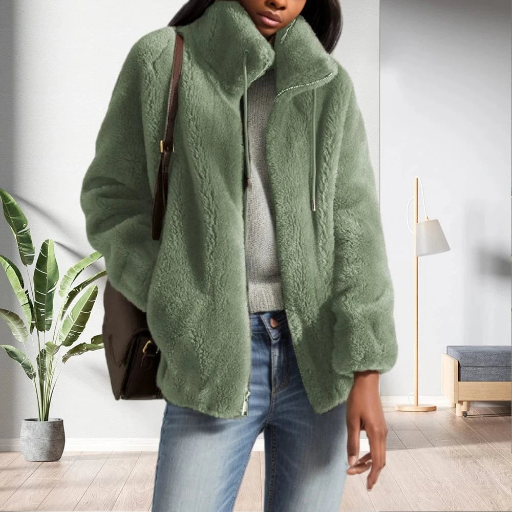D1201ME53 Autumn Winter Coat Fleece Shaggy Warm Cropped Plus Size Fur Coat Overcoat Zipper Outwear Sehefashion