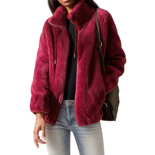 D1201ME53 Autumn Winter Coat Fleece Shaggy Warm Cropped Plus Size Fur Coat Overcoat Zipper Outwear Sehefashion