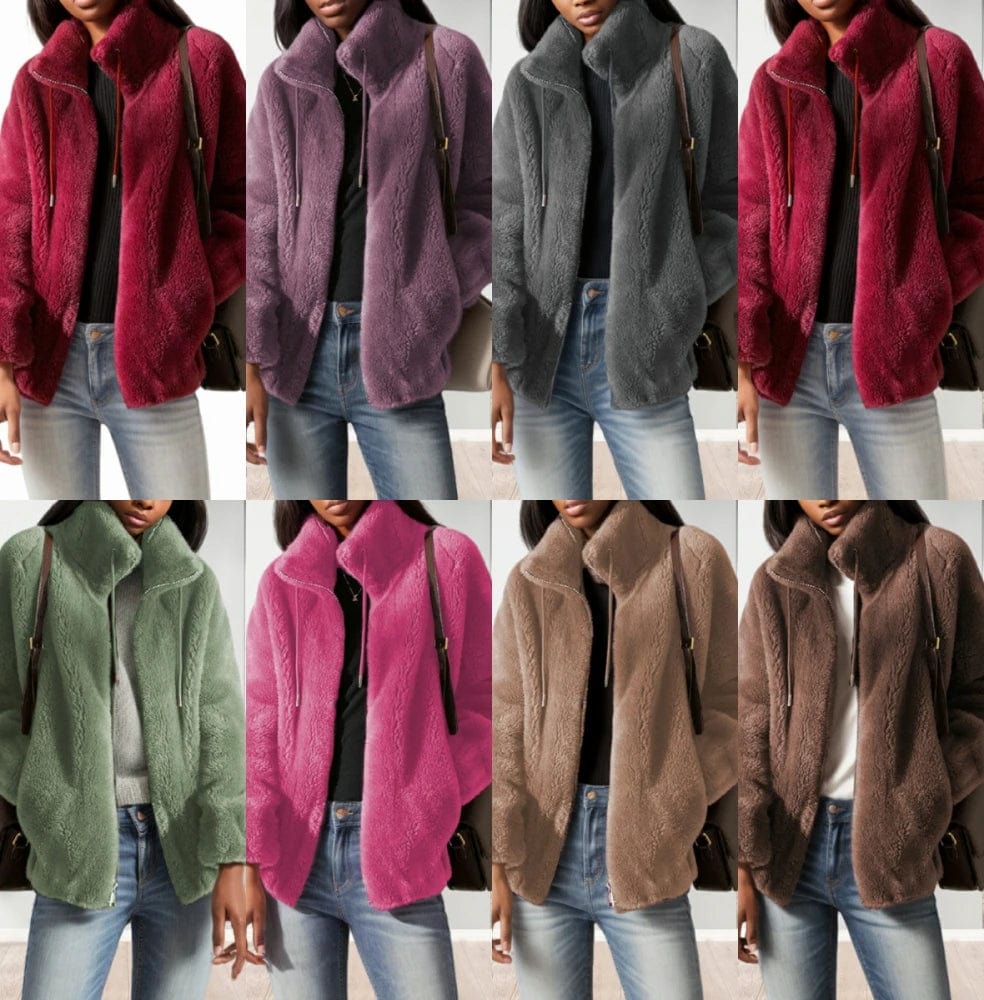 D1201ME53 Autumn Winter Coat Fleece Shaggy Warm Cropped Plus Size Fur Coat Overcoat Zipper Outwear Sehefashion