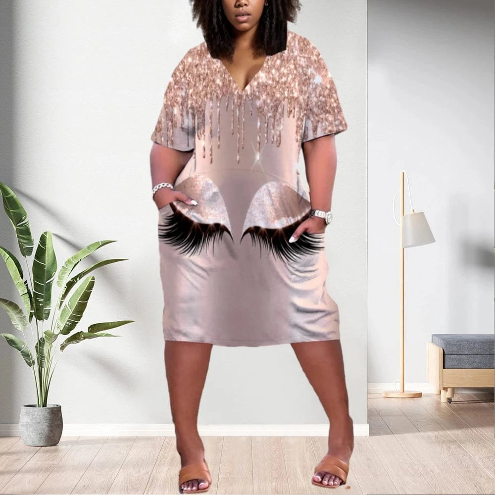 D1202ME05 Wholesale Hot Style Plus Size Midi Elegant Casual Print Women Dresses Sehe Fashion