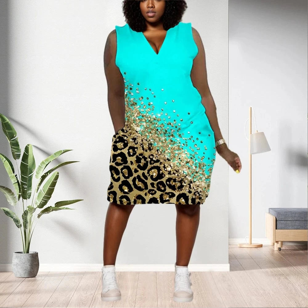 D1202ME06 Best Selling Plus Size Casual Ethic Print Sleeveless Midi Women's Dresses Sehe Fashion