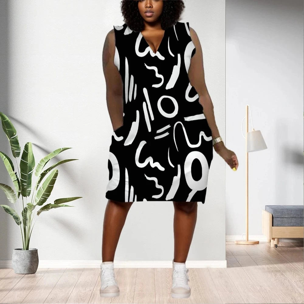 D1202ME06 Best Selling Plus Size Casual Ethic Print Sleeveless Midi Women's Dresses Sehe Fashion