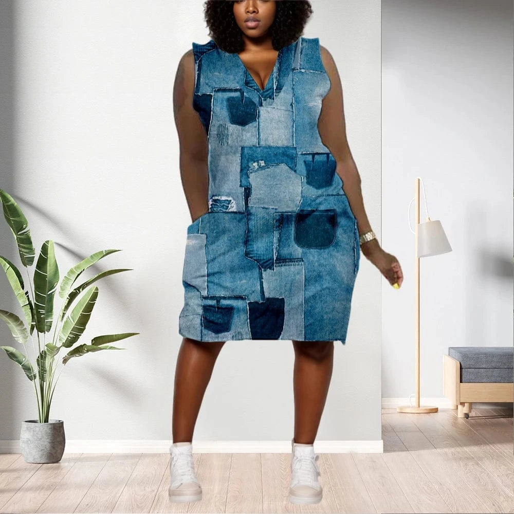 D1202ME06 Best Selling Plus Size Casual Ethic Print Sleeveless Midi Women's Dresses Sehe Fashion