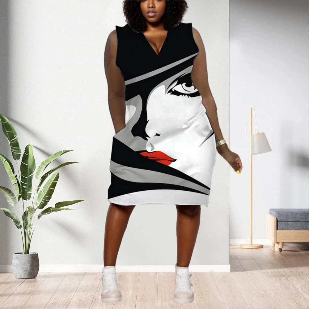 D1202ME06 Best Selling Plus Size Casual Ethic Print Sleeveless Midi Women's Dresses Sehe Fashion