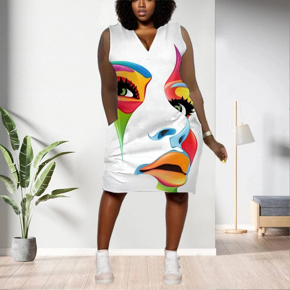 D1202ME06 Best Selling Plus Size Casual Ethic Print Sleeveless Midi Women's Dresses Sehe Fashion