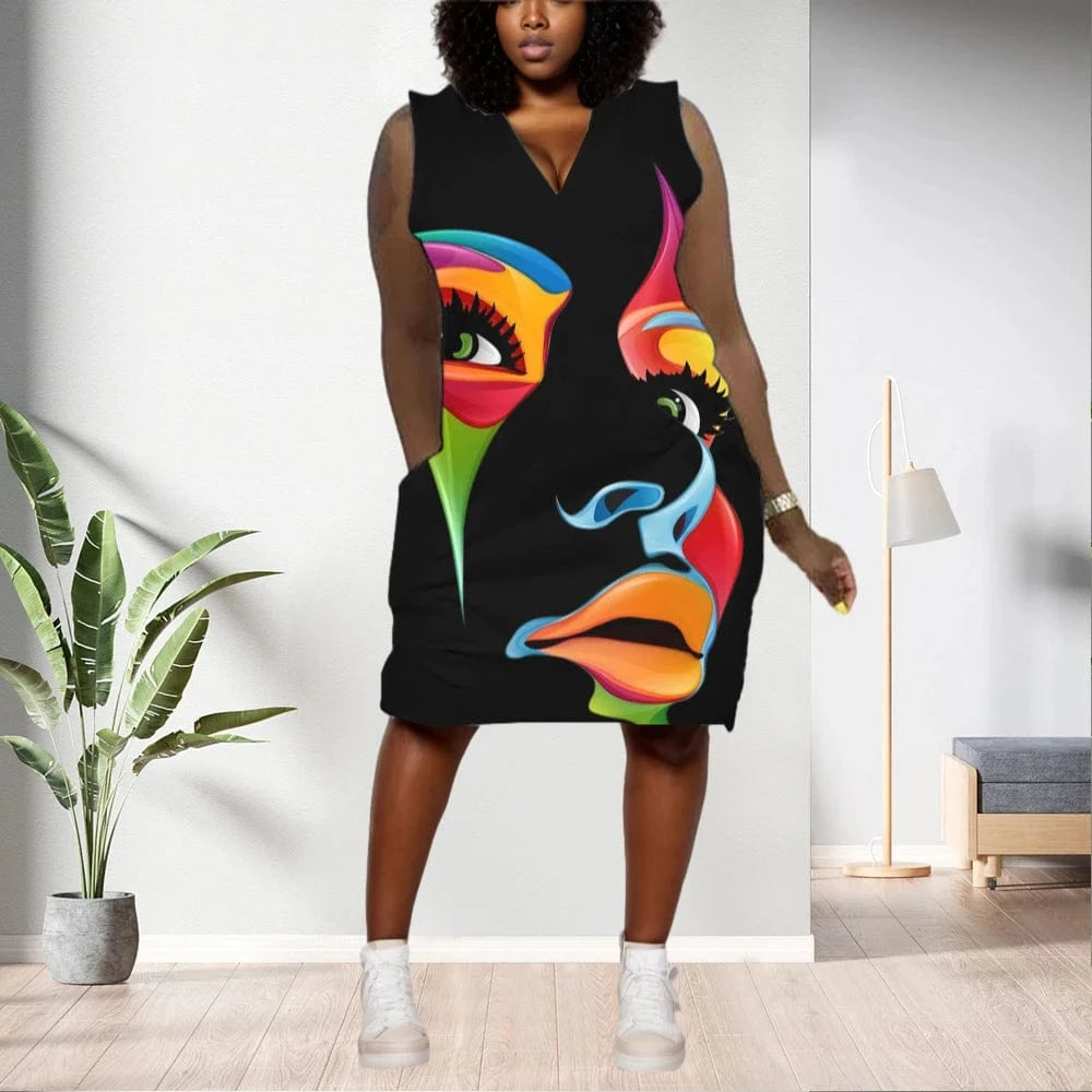 D1202ME06 Best Selling Plus Size Casual Ethic Print Sleeveless Midi Women's Dresses Sehe Fashion