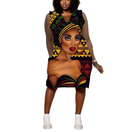 D1202ME06 Best Selling Plus Size Casual Ethic Print Sleeveless Midi Women's Dresses Sehe Fashion