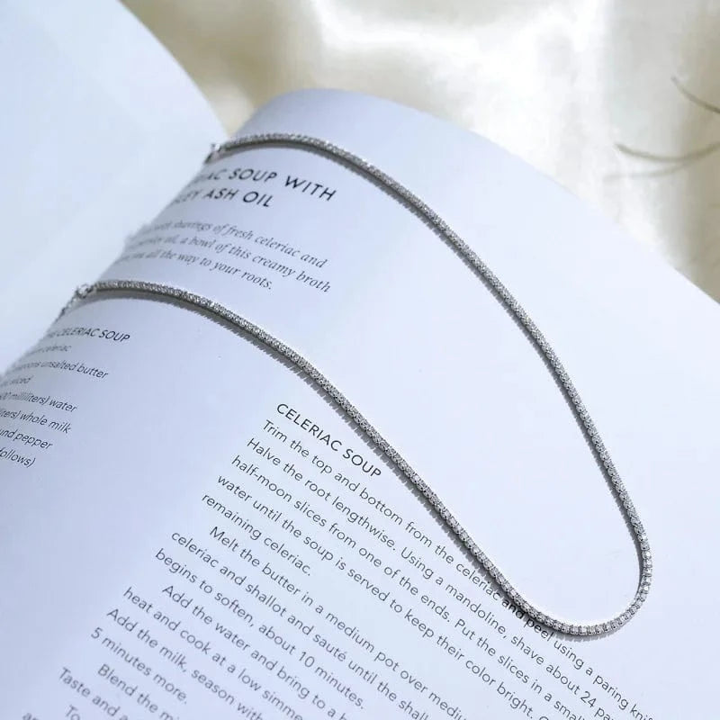 D3397 White 31+6CM Fashion New Fashion Korean Jewelry 925 Sterling Silver Charms Diamond Crystal Necklace 2MM Tennis Choker Necklace for Women