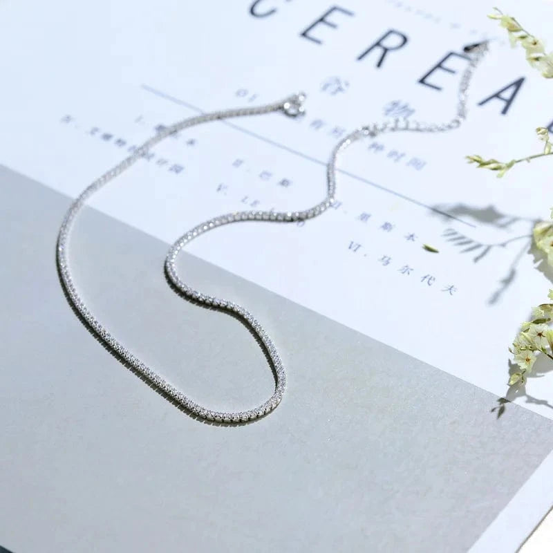 D3397 White 31+6CM Fashion New Fashion Korean Jewelry 925 Sterling Silver Charms Diamond Crystal Necklace 2MM Tennis Choker Necklace for Women