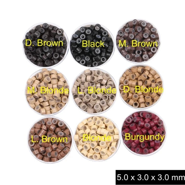 Dark Blonde With Silicone Micro Rings Tubes Links Beads for I Tip Hair Extension Tools 1000pcs 5.0 X 3.0 X 3.0mm Aluminum Bottle