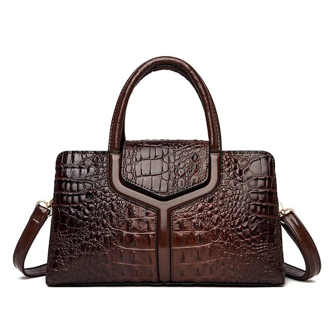 dark brown New Style Women's Handbag High Quality PU Leather Crocodile Pattern Large Bag Ladies One Shoulder Messenger Bag