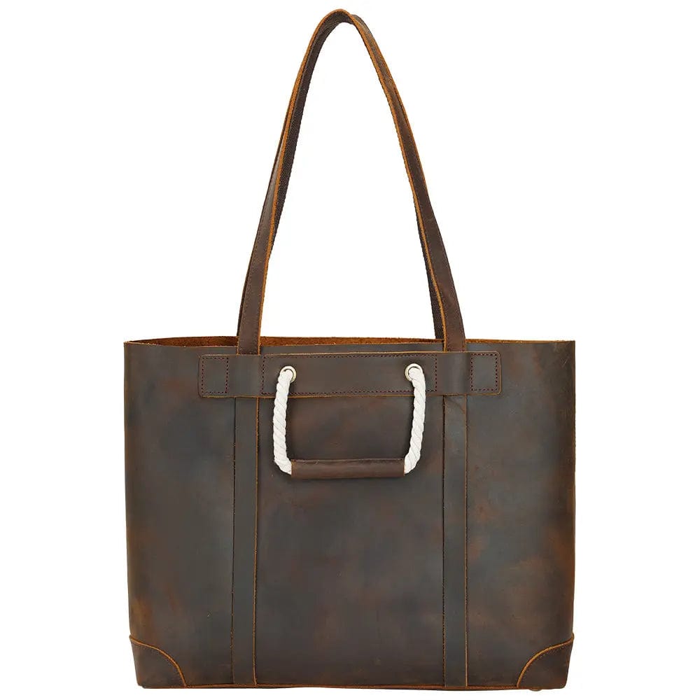 Dark Brown TIDING Women Vintage Style Real Leather Shoulder Bag Lady Genuine Leather Handbag Tote Bag