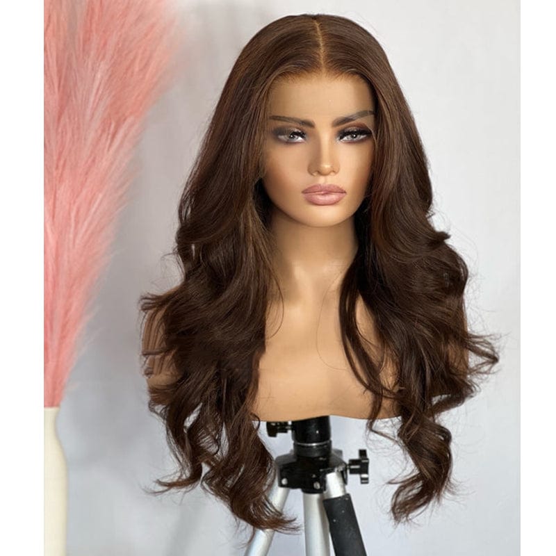 Dark Golden Brown Body Wave Lace Frontal Human Hair Wig for Women Peruvian Remy with Baby Hair Glueless13X4 Lace Front Wig