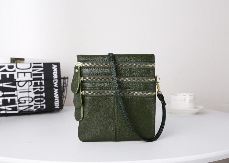 dark green 2022 fashion genuine leather women messenger bag pure colour women crossbody bag