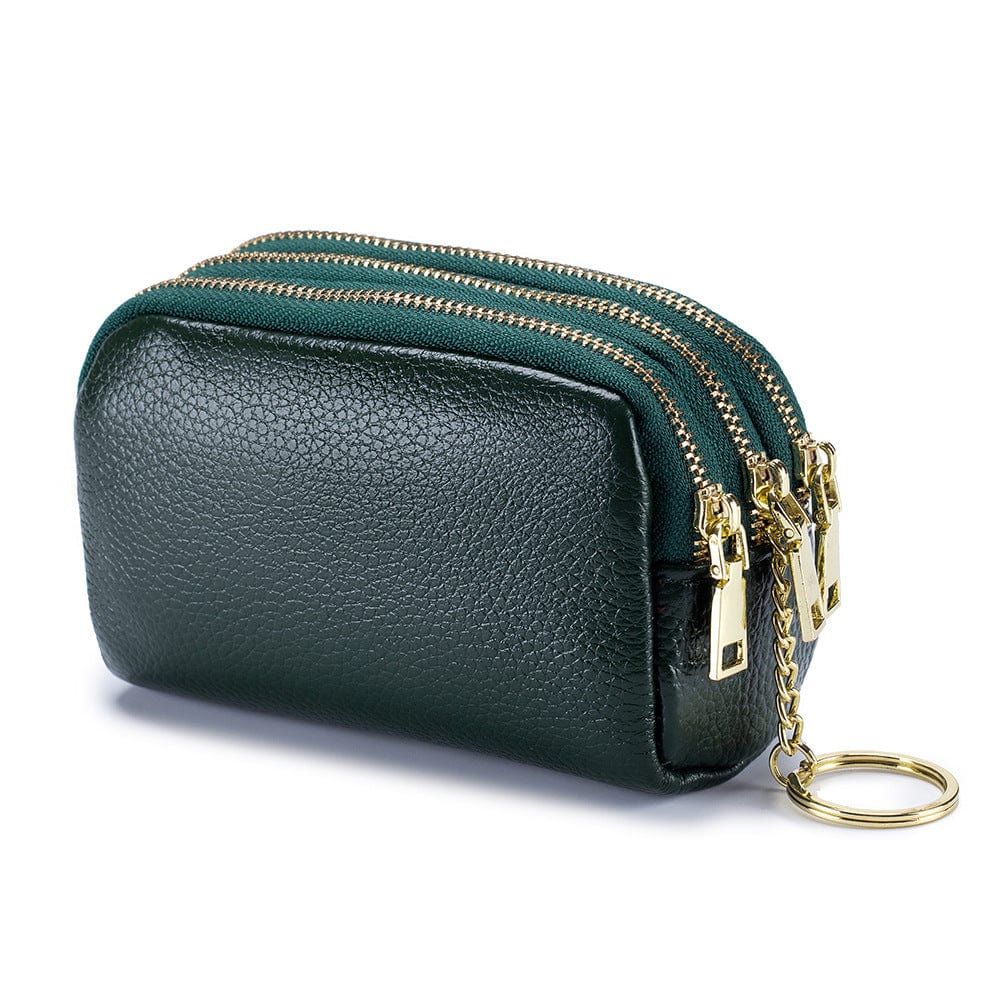 dark  Green First Layer Cowhide Mini Coin Purse Cute Korean Version Ladies Multi-Functional lLather Coin Purse Coin Purse Key Chain