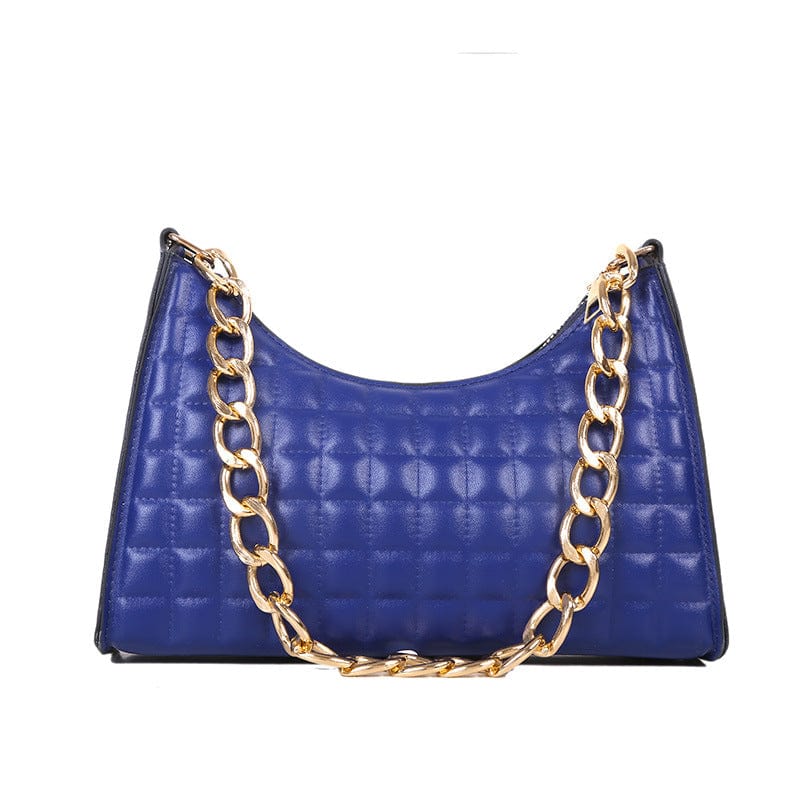 Deep blue Hot Selling Fashion Dumplings Underarm Chain Lattice Design Pu Leather Bags Hand Bags and Purse Women