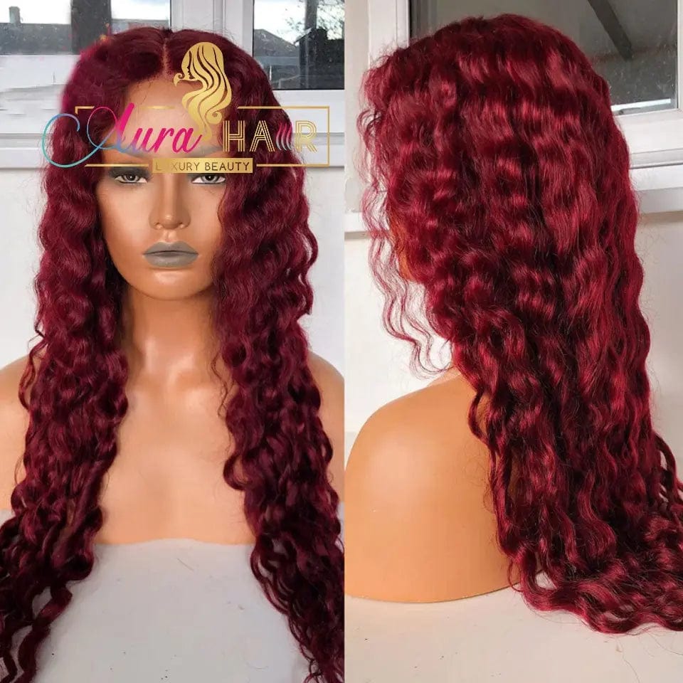 Deep Water Wave Colored 99J Burgundy Lace Frontal Wig