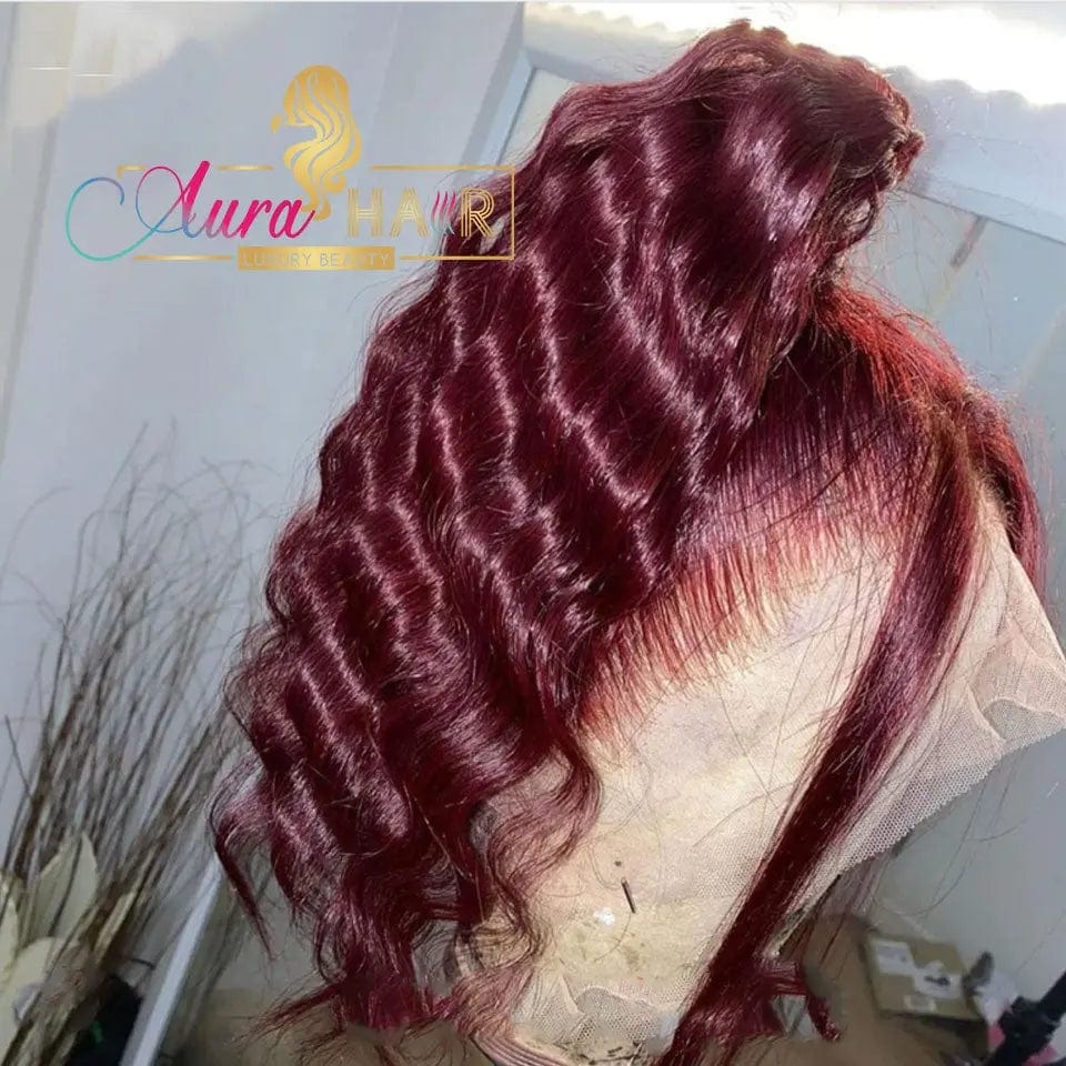 Deep Water Wave Colored 99J Burgundy Lace Frontal Wig