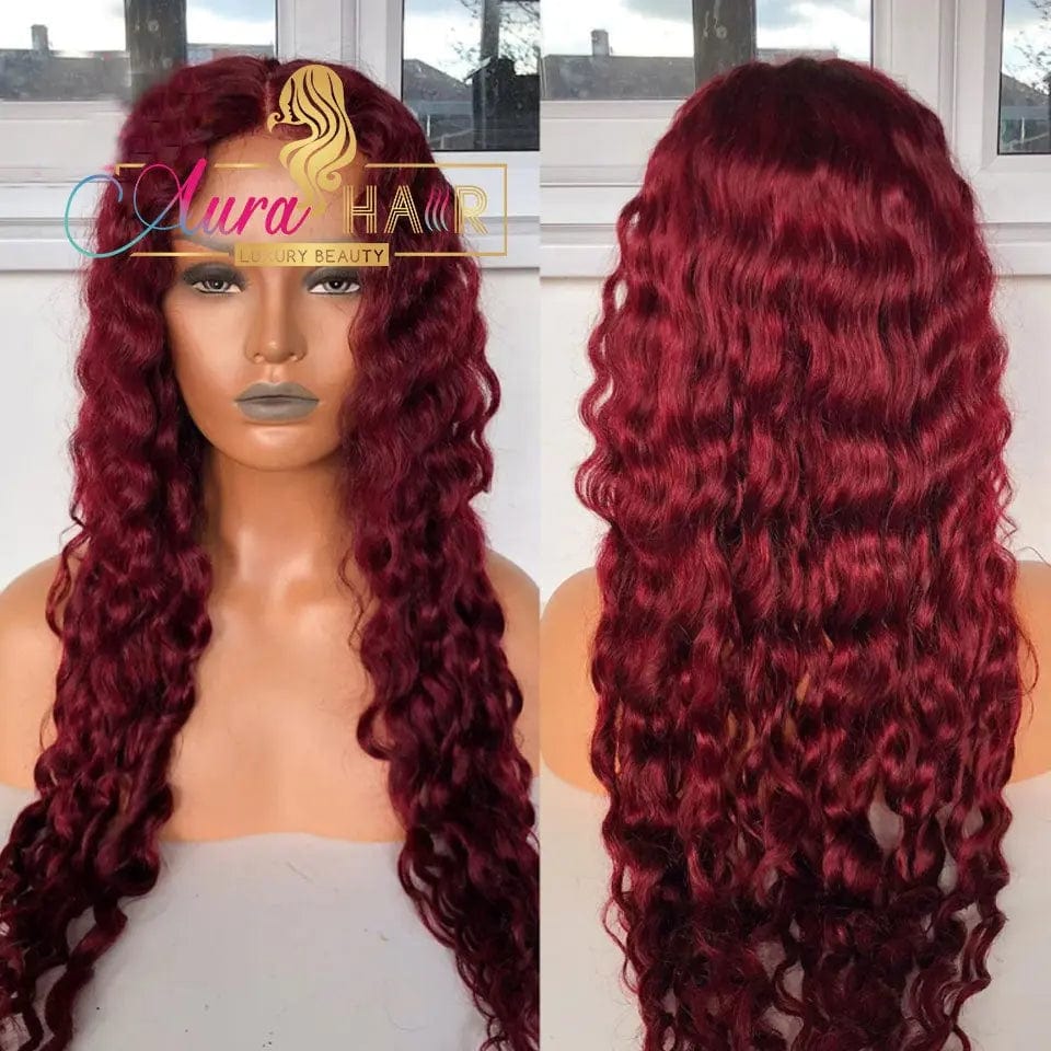 Deep Water Wave Colored 99J Burgundy Lace Frontal Wig