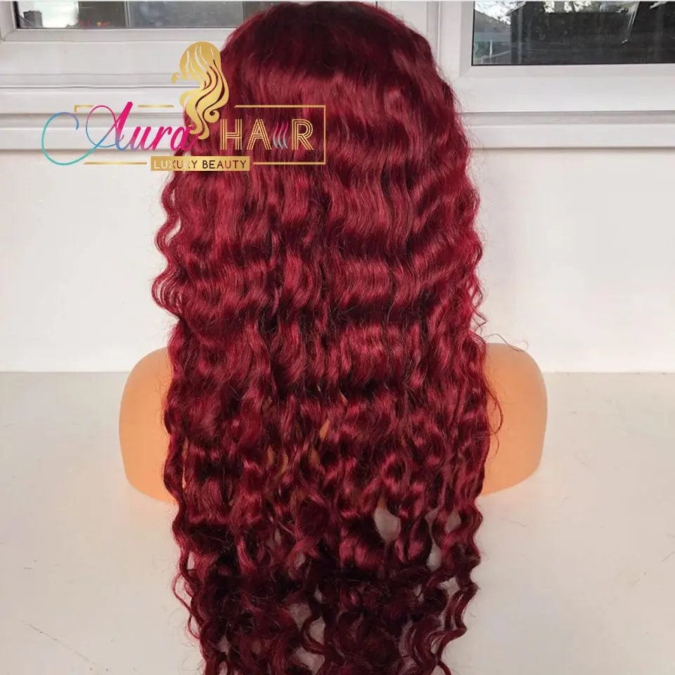 Deep Water Wave Colored 99J Burgundy Lace Frontal Wig
