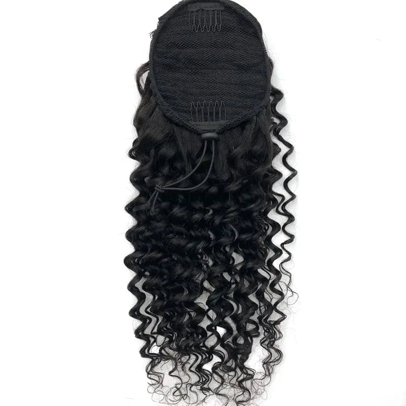 Deep Wave Drawstring Ponytail Brazilian Human Hair  Clip In Hair Extensions Human Hair Ponytail For Black Women