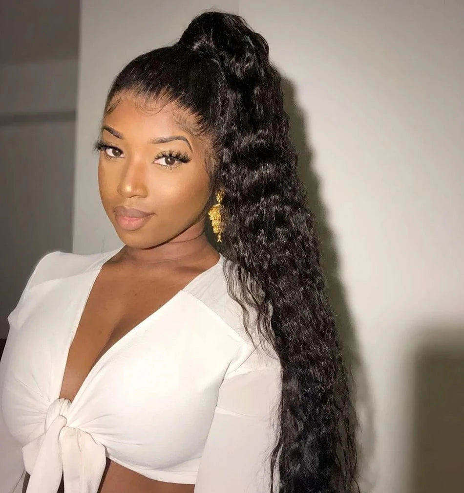 Deep Wave Drawstring Ponytail Brazilian Human Hair  Clip In Hair Extensions Human Hair Ponytail For Black Women