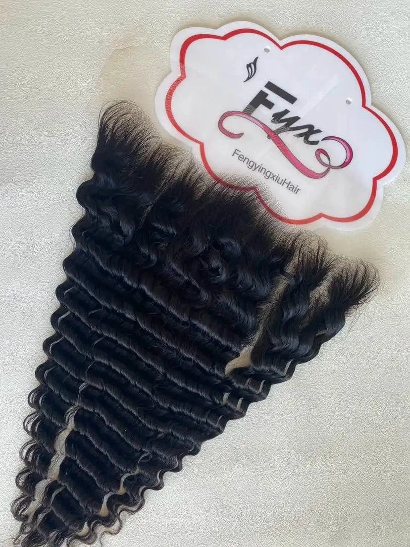 DEEP WAVY 13x6 cuticle aligned raw Peruvian Swiss HD Virgin 100% Human Hair Lace Closure Frontal