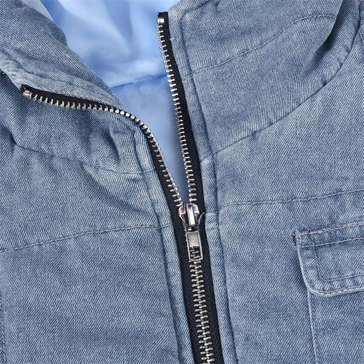 Denim Vest For Women Fashion 2023 Hooded Sleeveless Winter Coat Ladies Casual Zip Up Cropped Jackets
