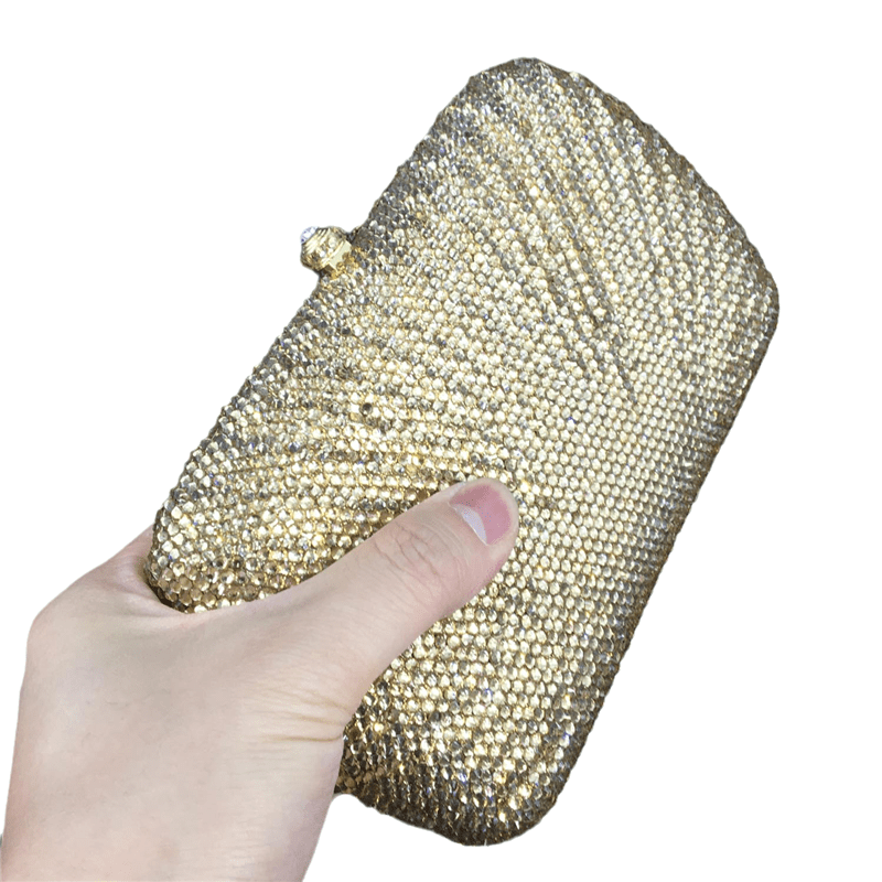 Design Woman Wedding Evening Bag Bridal Clutch Bags Sparkle Hardcase Full Gold Crystal Bag Bling Rhinestone HandBag