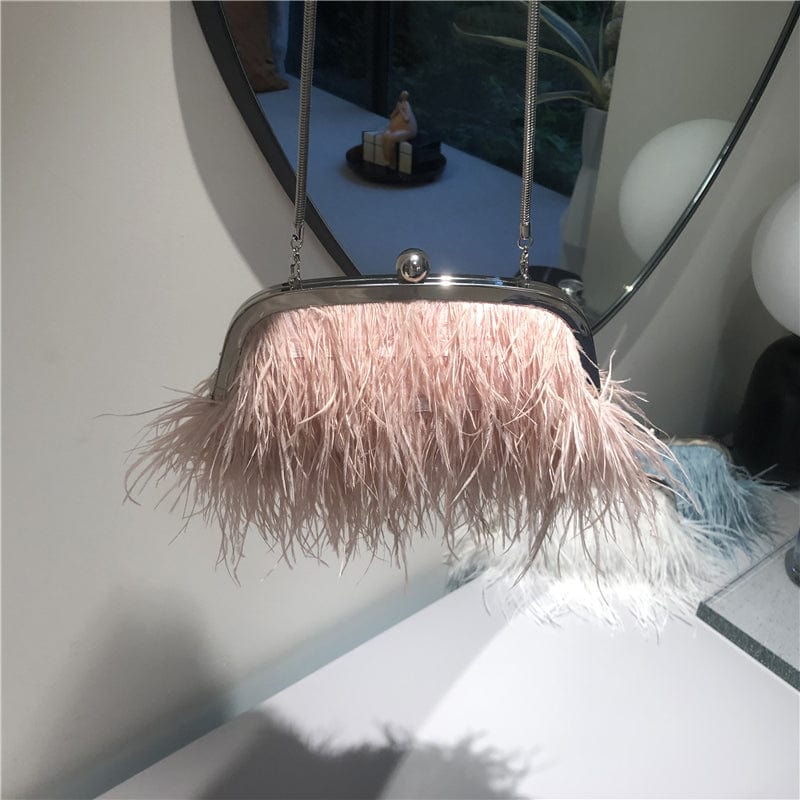 Designer Handbags Famous Brands Wedding Party Dress Dinner Bags Fashion Ostrich Feather Woman Tote Shoulder Purse Faux Fur Bag