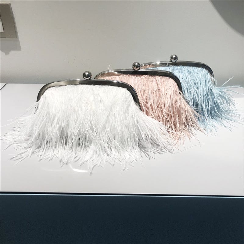 Designer Handbags Famous Brands Wedding Party Dress Dinner Bags Fashion Ostrich Feather Woman Tote Shoulder Purse Faux Fur Bag