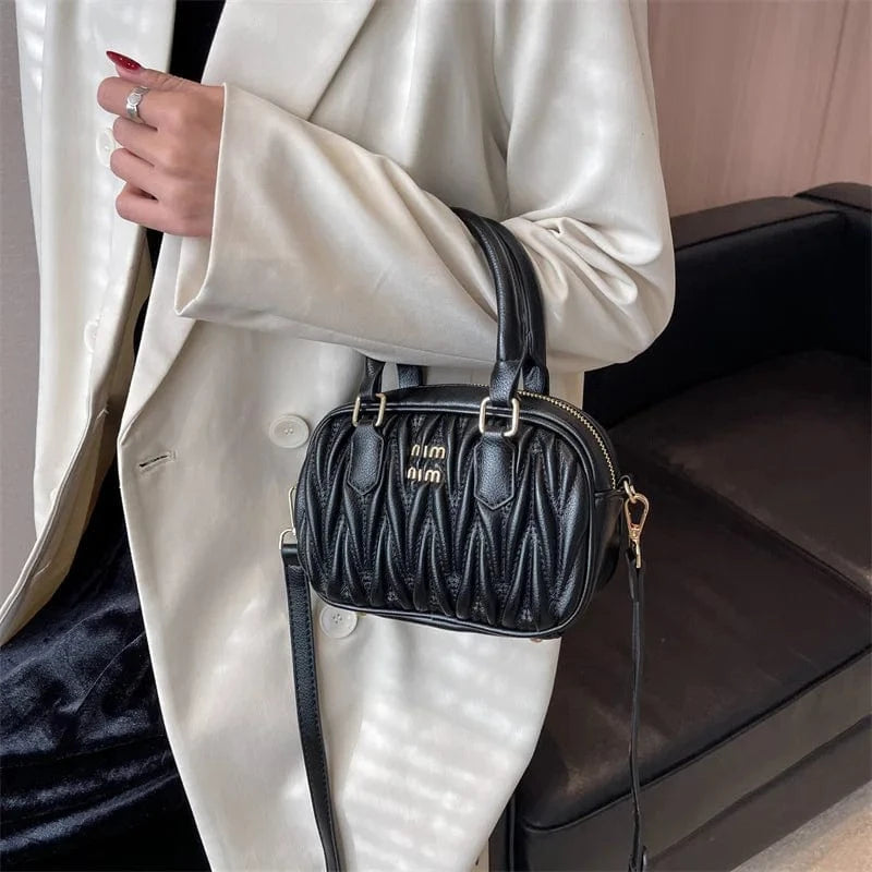 Designer Puffy Padded Handheld Bags Women Ruched Shoulder Crossbody Bag Small Luxury Handbag Ladies Pleated Handle Bags